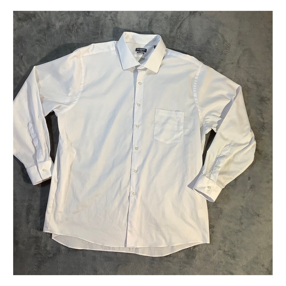 Van Heusen Men's White Dress Shirt‎ Regular Fit Size 17.5 34/35